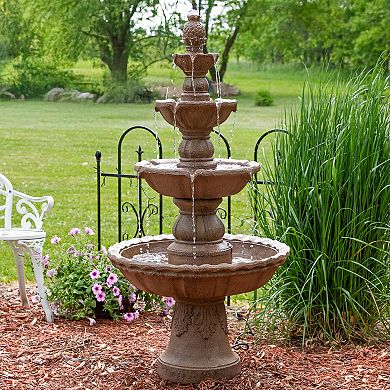 Sunnydaze Pineapple Resin Outdoor 4-Tier Water Fountain - Earth