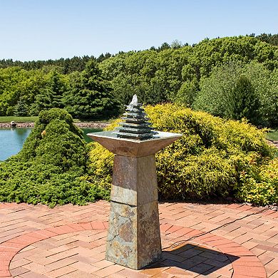 Sunnydaze Layered Slate Pyramid Water Fountain with LED Lights - 40 in