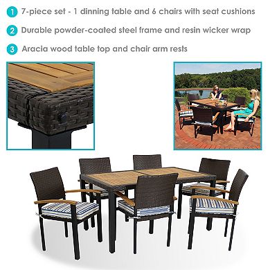 Sunnydaze Carlow 7-Piece Rattan and Acacia Outdoor Patio Set