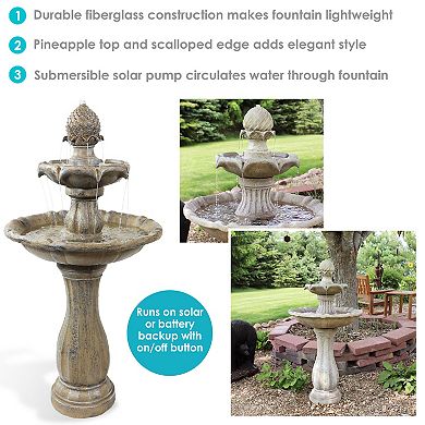 Sunnydaze Pineapple Outdoor 2-Tier Solar Fountain with Battery - Earth