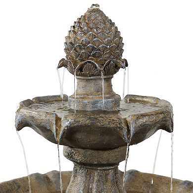 Sunnydaze Pineapple Outdoor 2-Tier Solar Fountain with Battery - Earth