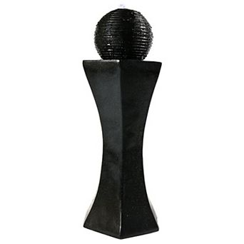 Sunnydaze Black Pedestal/Ball Solar Fountain with Battery/LED Light - 31 in
