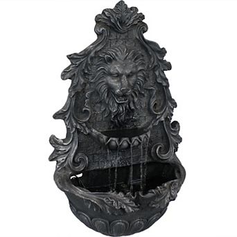 Sunnydaze Stoic Courage Lion Head Polyresin Outdoor Solar Wall Fountain
