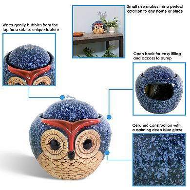 Sunnydaze Ceramic Owl Indoor Tabletop Water Fountain - 6-Inch