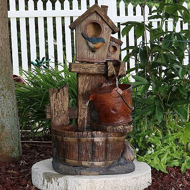 Sunnydaze Bluebird House & Buckets Outdoor Garden Water Fountain - 26-Inch