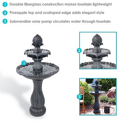 Sunnydaze Pineapple Outdoor 2-Tier Solar Fountain with Battery