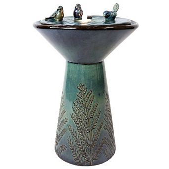 Sunnydaze Gathering Birds Ceramic Outdoor Fountain with LED Lights - 28 in