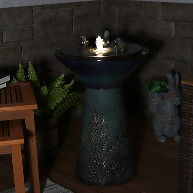 Sunnydaze Gathering Birds Ceramic Outdoor Fountain with LED Lights - 28 in