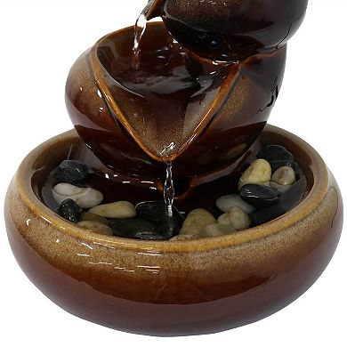 Sunnydaze Tiered Vessels Ceramic Indoor Water Fountain - 10 in - Brown