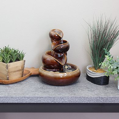 Sunnydaze Tiered Vessels Ceramic Indoor Water Fountain - 10 in - Brown