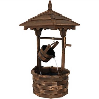 Sunnydaze Old-Fashioned Wood Wishing Well Water Fountain with Liner - 48 in