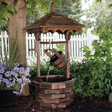 Sunnydaze Old-Fashioned Wood Wishing Well Water Fountain with Liner - 48 in