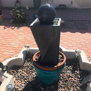 Sunnydaze Black Ball Solar Water Fountain with Battery/LED Lights - 32 in