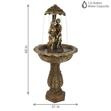 Sunnydaze Lovers Umbrella Solar Fountain with Battery/LED Lights - 43 in