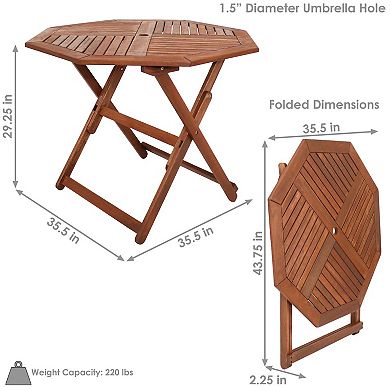 Sunnydaze 35.5 in Meranti Wood Folding Octagon Patio Dining Table