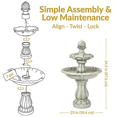 Sunnydaze Resin Outdoor 2-Tier Solar Water Fountain with Battery