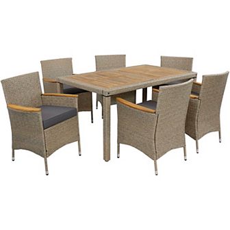 Sunnydaze Foxford Acacia Wood and Resin Rattan 7 pc Patio Dining Set
