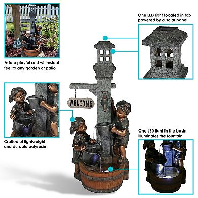 Sunnydaze Children Playing at Faucet Water Fountain with LED Lights - 40 in