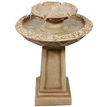 Sunnydaze Beveled Flower Polyresin Outdoor 2 tier Bird Bath Fountain