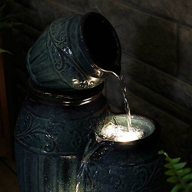 Sunnydaze Tour de Vase Ceramic Pot Water Fountain with LED Lights - 27 in