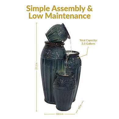 Sunnydaze Tour de Vase Ceramic Pot Water Fountain with LED Lights - 27 in