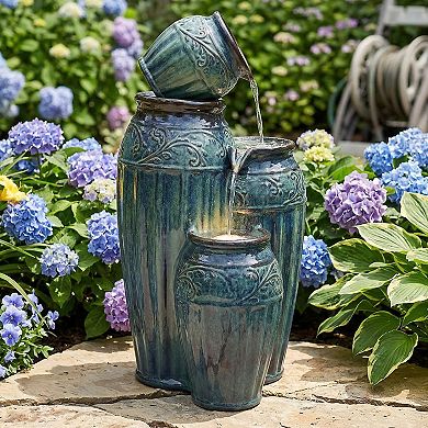 Sunnydaze Tour de Vase Ceramic Pot Water Fountain with LED Lights - 27 in