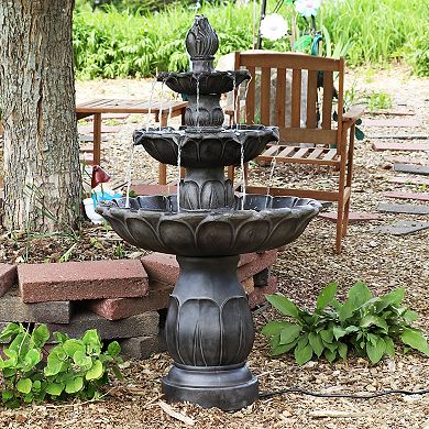 Sunnydaze Classic Tulip Polystone Outdoor 3-Tier Fountain - Dark Brown