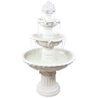 Sunnydaze Fruit Top Fiberglass Outdoor 3 tier Water Fountain - White
