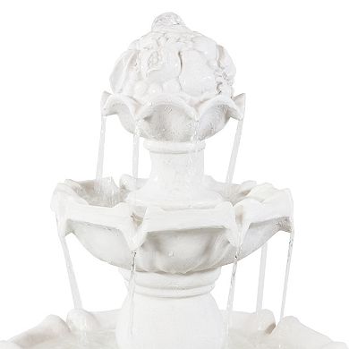 Sunnydaze Fruit Top Fiberglass Outdoor 3-Tier Water Fountain - White