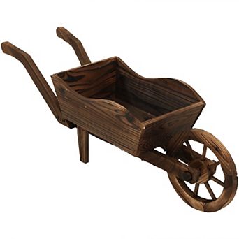 Sunnydaze Natural Wooden Fir Decorative Wheelbarrow Garden Planter