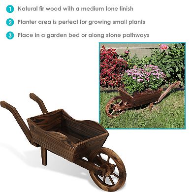 Sunnydaze Natural Wooden Fir Decorative Wheelbarrow Garden Planter