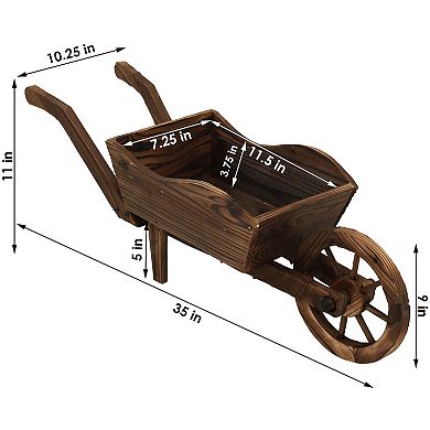 Sunnydaze Natural Wooden Fir Decorative Wheelbarrow Garden Planter