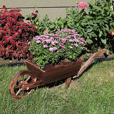 Sunnydaze Natural Wooden Fir Decorative Wheelbarrow Garden Planter