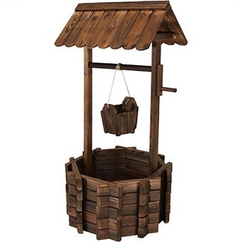 Sunnydaze 45 in 2 tier Wooden Fir Wishing Well Hanging Garden Planter