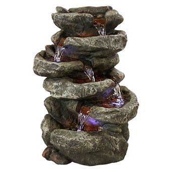 Sunnydaze Stone Falls Polyresin 6 tier Indoor Fountain with LED - 15 in