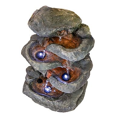 Sunnydaze Stone Falls Polyresin 6-Tier Indoor Fountain with LED - 15 in