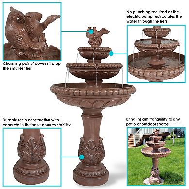 Sunnydaze Dove Pair Resin Outdoor 3-Tier Water Fountain