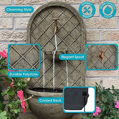 Sunnydaze Messina Polystone Outdoor Wall Fountain - French Limestone