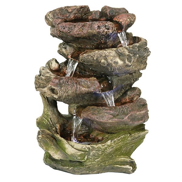 Sunnydaze Rock Falls 5Step Indoor Water Fountain with LED Lights 14 in