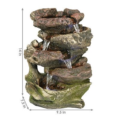 Sunnydaze Rock Falls 5-Step Indoor Water Fountain with LED Lights - 14 in