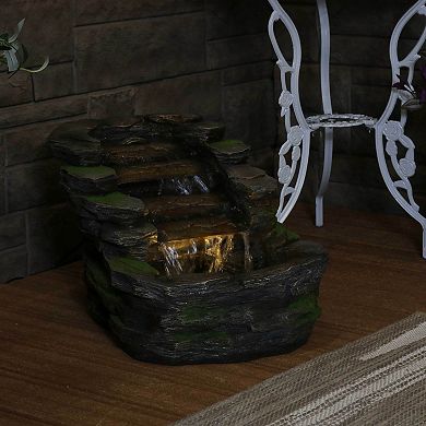 Sunnydaze Shale Falls Outdoor Water Fountain with LED Lights - 13.75 in