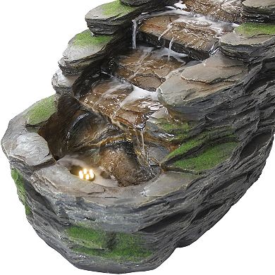 Sunnydaze Shale Falls Outdoor Water Fountain with LED Lights - 13.75 in
