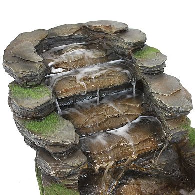 Sunnydaze Shale Falls Outdoor Water Fountain with LED Lights - 13.75 in