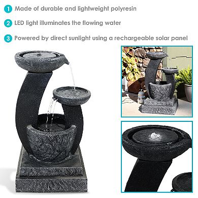 Sunnydaze Modern Cascading Bowls Solar Water Fountain with Battery - 28 in