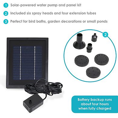 Sunnydaze 65 GPH Solar Pump and Panel Kit with Battery Pack - 47 in Lift