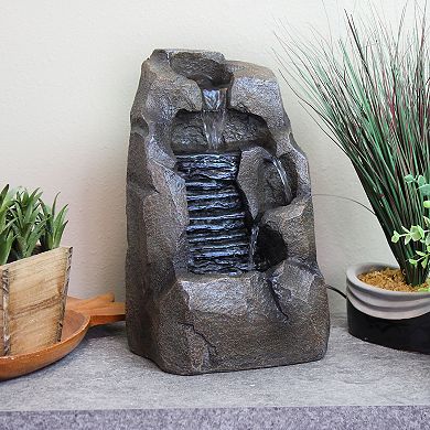 Sunnydaze Stony Rock Waterfall Resin Indoor Tabletop Water Fountain - 11 in
