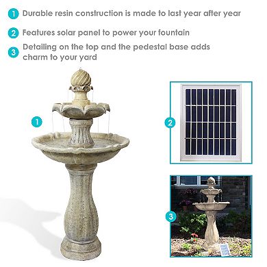 Sunnydaze Arcade Resin Outdoor 2-Tier Solar Fountain with Battery - Earth