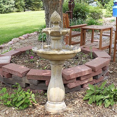 Sunnydaze Arcade Resin Outdoor 2-Tier Solar Fountain with Battery - Earth