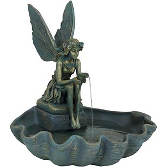 Sunnydaze Fiberglas Bronze Fairy Shell Outdoor Water Fountain - 30 in