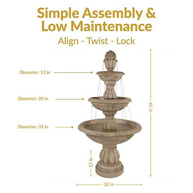 Sunnydaze Cornucopia Polyresin Outdoor 3-Tier Water Fountain